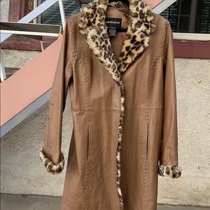 Ladies leather and faux fur coat